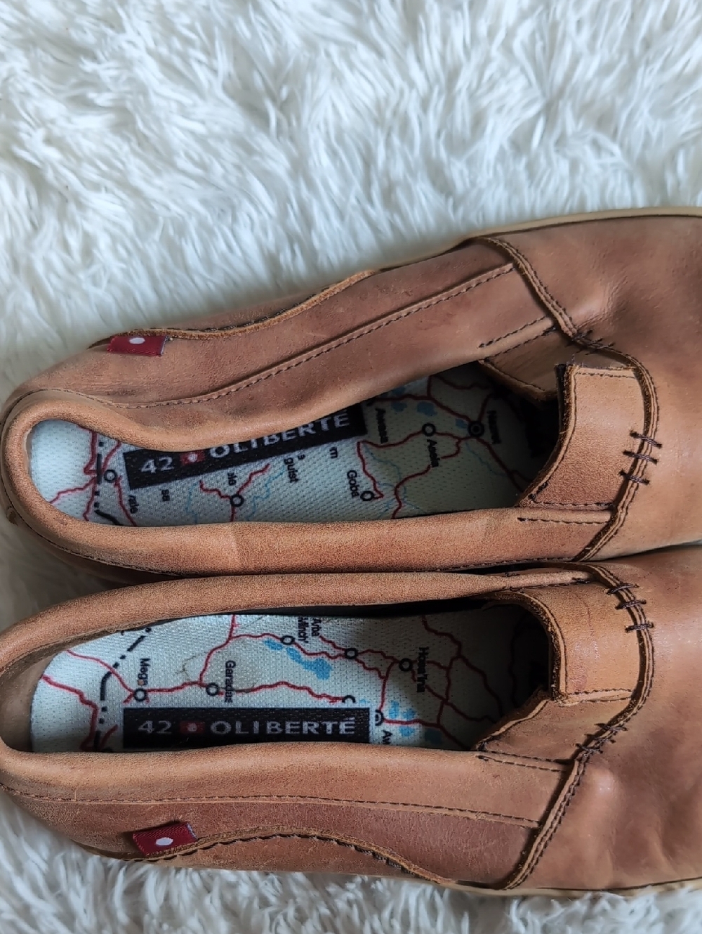 Oliberté Tan Leather Slip On Loafers with Map Print Sole Made In Africa 42/9 - Picture 7 of 8